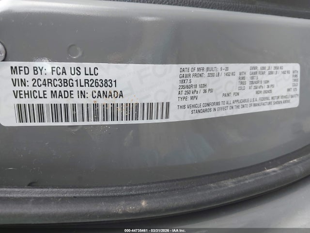 Aukcja sprzedaży 2020 Chrysler Pacifica Awd Launch Edition, vin: 2C4RC3BG1LR263831, numer aukcji: 44735461