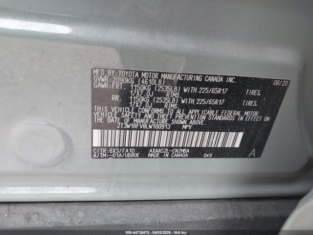 2020 TOYOTA RAV4 2T3W1RFV8LW100913 Photo 8