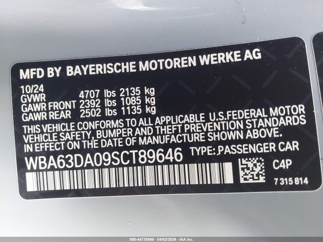 Продаж на аукціоні авто 2025 Bmw 430i Xdrive, vin: WBA63DA09SCT89646, номер лоту: 44735498