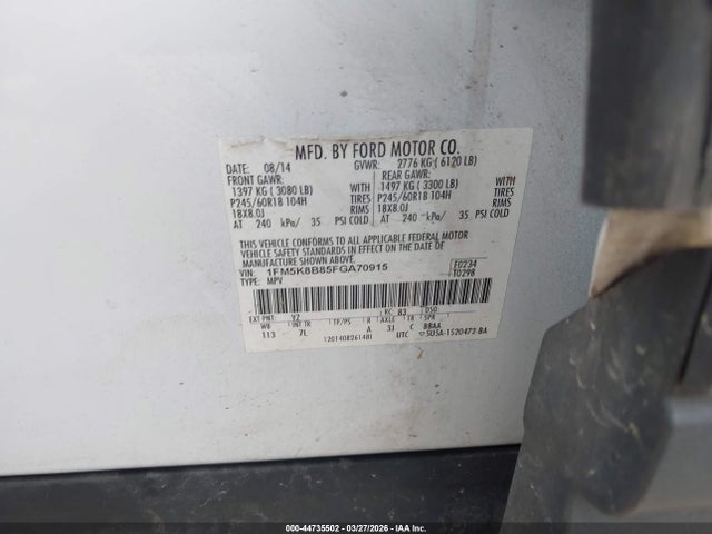 Продажа на аукционе авто 2015 Ford Explorer, vin: 1FM5K8B85FGA70915, номер лота: 44735502