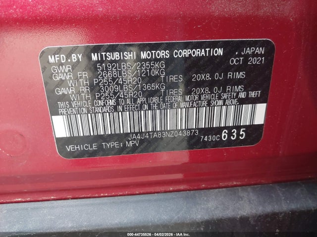 Продажа на аукционе авто 2022 Mitsubishi Outlander Es 2.5 S-awc, vin: JA4J4TA83NZ043873, номер лота: 44735526