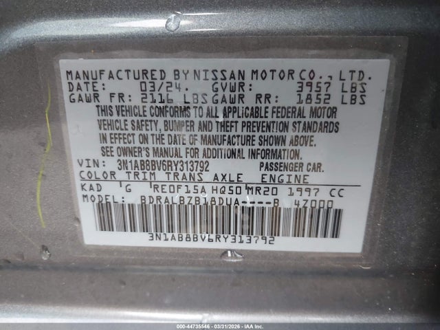 Aukcja sprzedaży 2024 Nissan Sentra S Xtronic Cvt, vin: 3N1AB8BV6RY313792, numer aukcji: 44735546