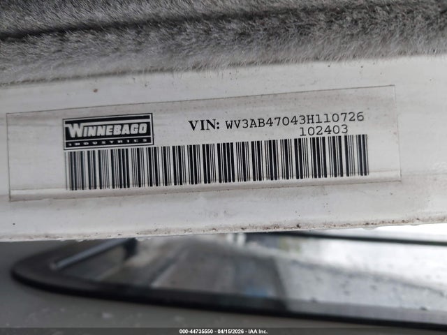 Aukcja sprzedaży 2004 Winnebago Eurovan, vin: WV3AB47043H110726, numer aukcji: 44735550