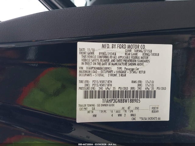 Продаж на аукціоні авто 2011 Ford Focus Ses, vin: 1FAHP3GN8BW188905, номер лоту: 44735584