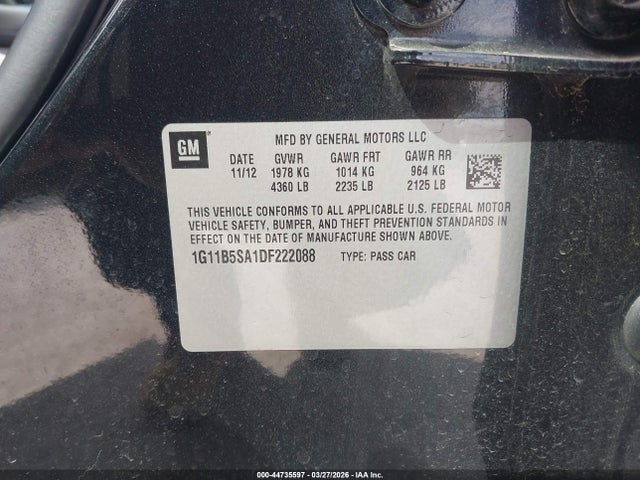 Aukcja sprzedaży 2013 Chevrolet Malibu 1ls, vin: 1G11B5SA1DF222088, numer aukcji: 44735597