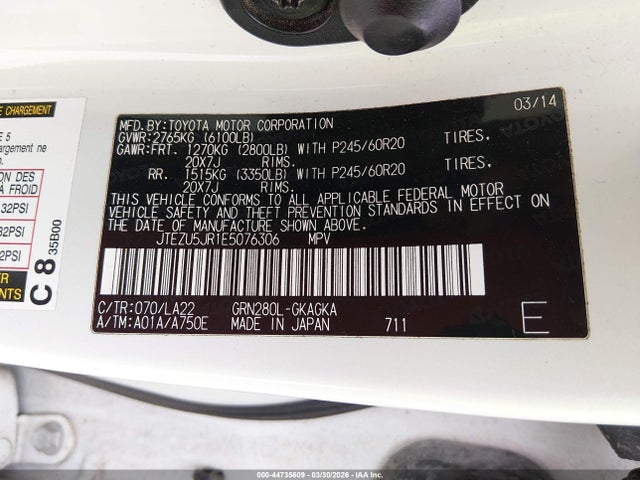 Toyota 4runner Limited 2014 JTEZU5JR1E5076306 Image 9