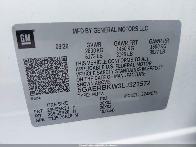 2020 Buick Enclave Fwd Essence მანქანა იყიდება აუქციონზე, vin: 5GAERBKW3LJ321572, აუქციონის ნომერი: 44735614