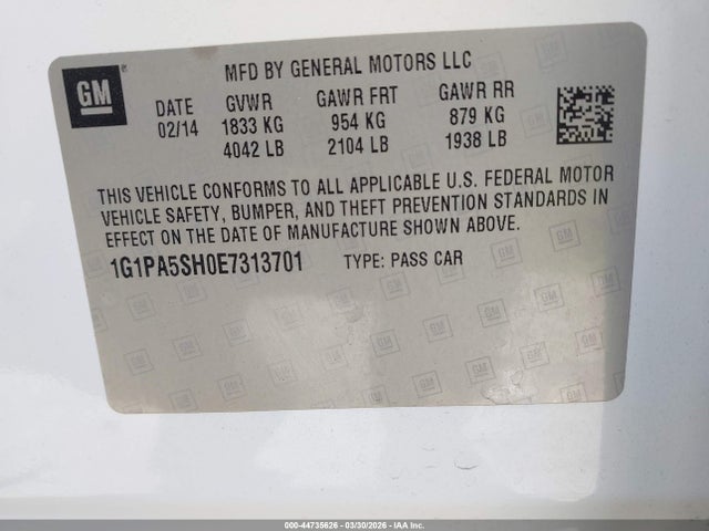 1G1PA5SH0E7313701 Chevrolet Cruze Ls Auto
