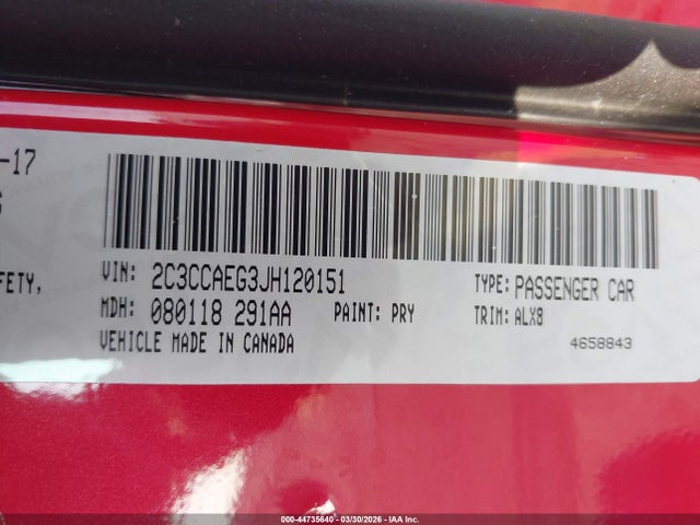 2018 Chrysler 300 Limited მანქანა იყიდება აუქციონზე, vin: 2C3CCAEG3JH120151, აუქციონის ნომერი: 44735640