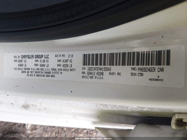 44735654 :رقم المزاد ، 1B3CC4FB7AN155543 vin ، 2010 Dodge Avenger Sxt مزاد بيع
