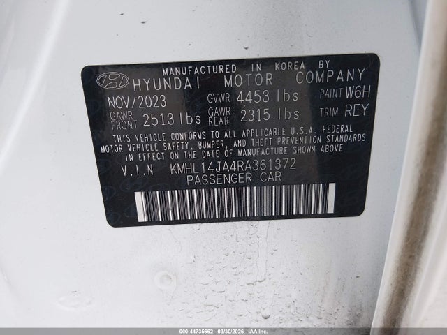 Aukcja sprzedaży 2024 Hyundai Sonata Sel, vin: KMHL14JA4RA361372, numer aukcji: 44735662