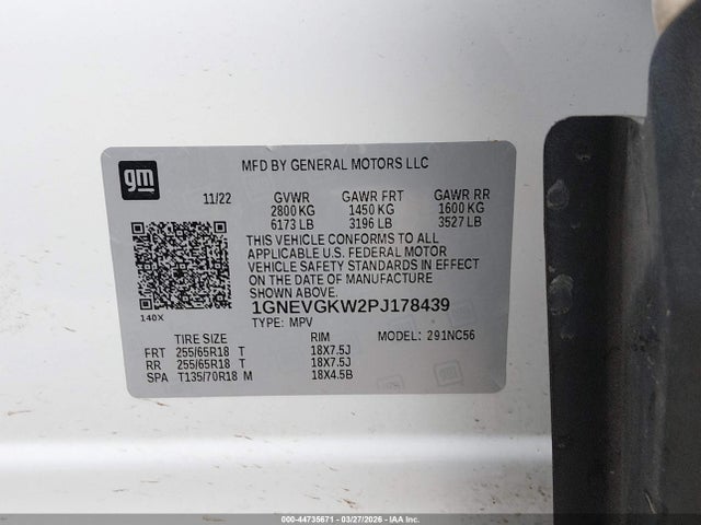 Auction sale of the 2023 Chevrolet Traverse Awd Lt Cloth, vin: 1GNEVGKW2PJ178439, lot number: 44735671