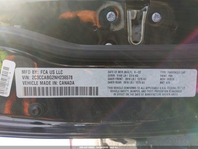 Продаж на аукціоні авто 2022 Chrysler 300 S, vin: 2C3CCABG2NH236578, номер лоту: 44735685