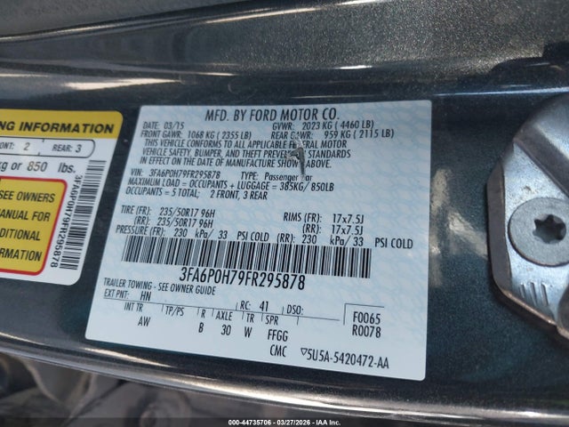 2015 FORD FUSION 3FA6P0H79FR295878 Photo 8
