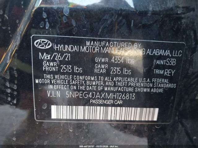 44735707 :رقم المزاد ، 5NPEG4JAXMH126813 vin ، 2021 Hyundai Sonata Se مزاد بيع