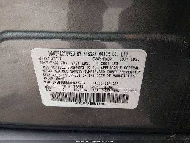 44735723 :رقم المزاد ، JN1BJ0RR9HM415297 vin ، 2017 Infiniti Qx50 مزاد بيع