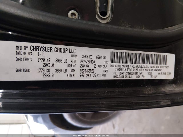 2011 Ram Ram 1500 Sport მანქანა იყიდება აუქციონზე, vin: 1D7RV1CT4BS590334, აუქციონის ნომერი: 44735727