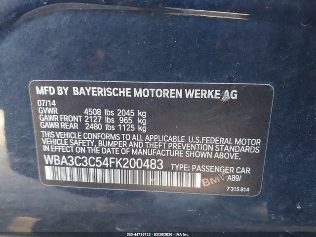 Aukcja sprzedaży 2015 Bmw 320i Xdrive, vin: WBA3C3C54FK200483, numer aukcji: 44735732