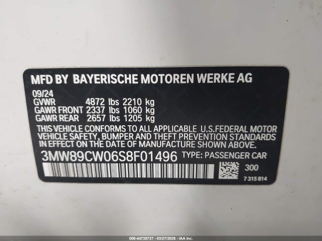 44735737 :رقم المزاد ، 3MW89CW06S8F01496 vin ، 2025 Bmw 330i Xdrive مزاد بيع