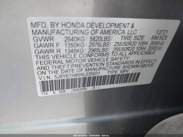 5J8YE1H85NL035631 Acura Mdx Advance Package