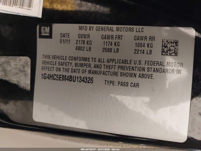 44735747 :رقم المزاد ، 1G4HC5EM4BU134326 vin ، 2011 Buick Lucerne Cxl مزاد بيع