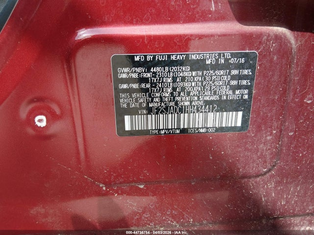 Продажа на аукционе авто 2017 Subaru Forester 2.5i Premium, vin: JF2SJADC1HH434412, номер лота: 44735754