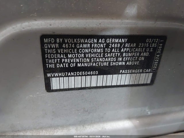 44735794 :رقم المزاد ، WVWHU7AN2DE504603 vin ، 2013 Volkswagen Cc 3.6l Vr6 Lux مزاد بيع