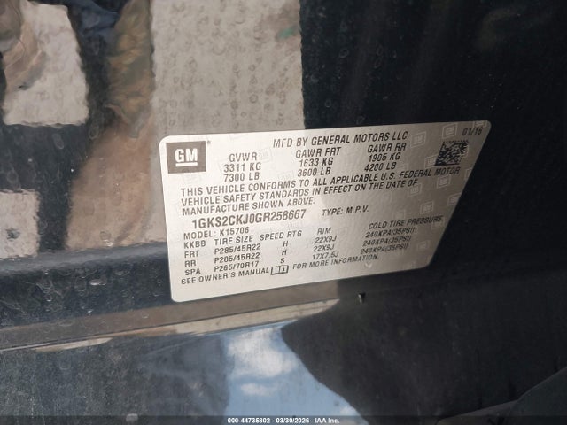 Продаж на аукціоні авто 2016 Gmc Yukon Denali, vin: 1GKS2CKJ0GR258667, номер лоту: 44735802