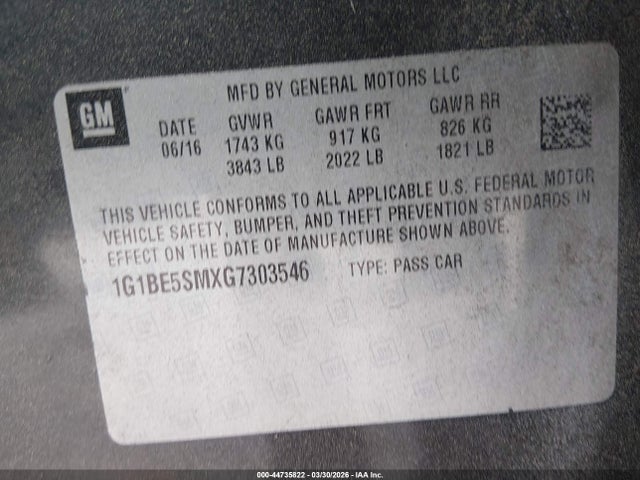 1G1BE5SMXG7303546 Chevrolet Cruze Lt Auto