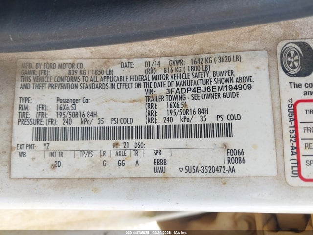 Ford FIESTA SE 2014 3FADP4BJ6EM194909 Image 9