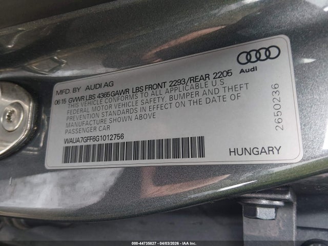 44735827 :رقم المزاد ، WAUA7GFF6G1012756 vin ، 2016 Audi A3 1.8t Premium مزاد بيع