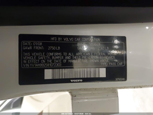 Продажа на аукционе авто 2008 Volvo S80 T6, vin: YV1AH992581072303, номер лота: 44735832