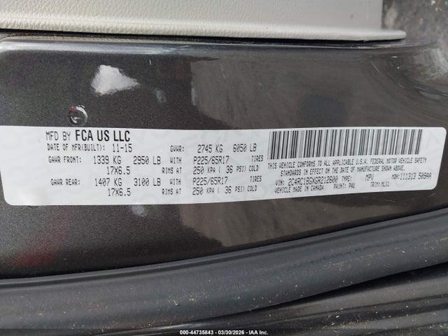 Продаж на аукціоні авто 2016 Chrysler Town & Country Touring, vin: 2C4RC1BGXGR212600, номер лоту: 44735843