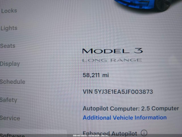 2018 Tesla Model 3 Long Range/mid Range მანქანა იყიდება აუქციონზე, vin: 5YJ3E1EA5JF003873, აუქციონის ნომერი: 44735845