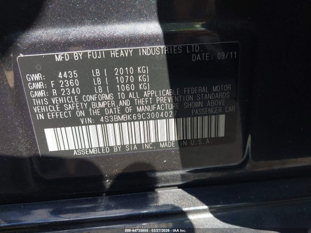 Aukcja sprzedaży 2012 Subaru Legacy 2.5i Limited, vin: 4S3BMBK69C3004027, numer aukcji: 44735855
