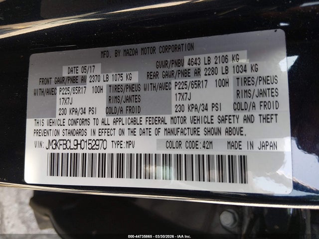 Aukcja sprzedaży 2017 Mazda Cx-5 Touring, vin: JM3KFBCL9H0152970, numer aukcji: 44735865