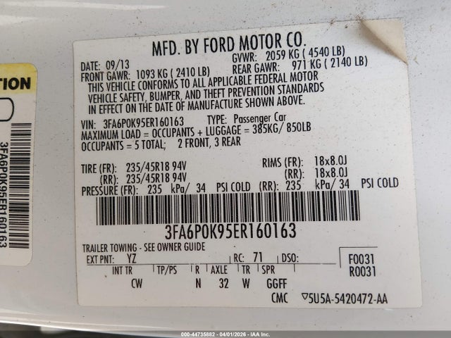 3FA6P0K95ER160163 Ford Fusion Titanium