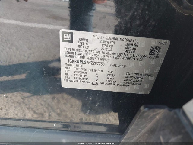 44735900 :رقم المزاد ، 1GKKNPLS7HZ297263 vin ، 2017 Gmc Acadia Denali مزاد بيع
