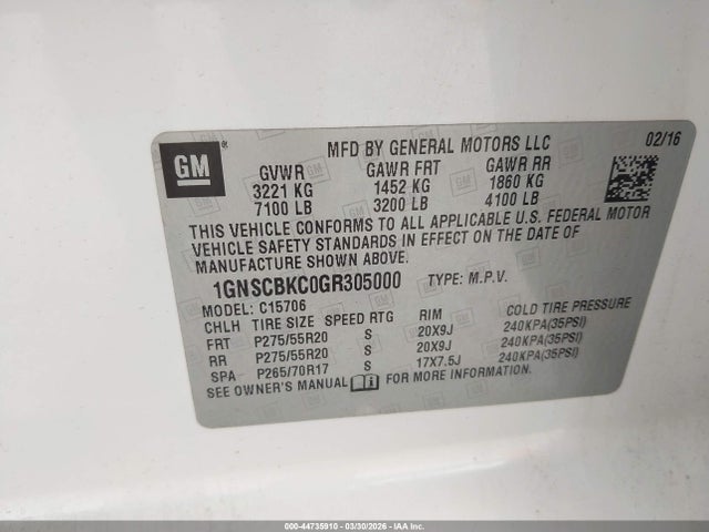 Chevrolet Tahoe Lt 2016 1GNSCBKC0GR305000 Image 9