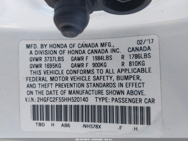 Honda Civic Lx 2017 2HGFC2F55HH520140 Image 9