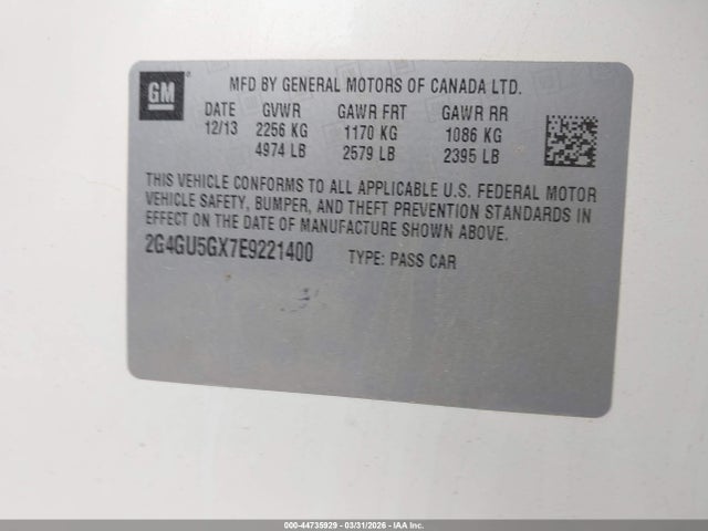 44735929 :رقم المزاد ، 2G4GU5GX7E9221400 vin ، 2014 Buick Regal Gs مزاد بيع