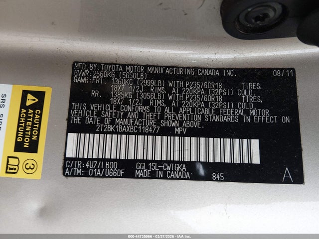 Продажа на аукционе авто 2011 Lexus Rx 350, vin: 2T2BK1BAXBC118477, номер лота: 44735966