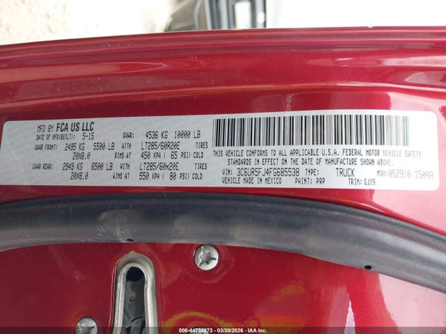 2015 Ram 2500 Laramie მანქანა იყიდება აუქციონზე, vin: 3C6UR5FJ4FG685538, აუქციონის ნომერი: 44735973