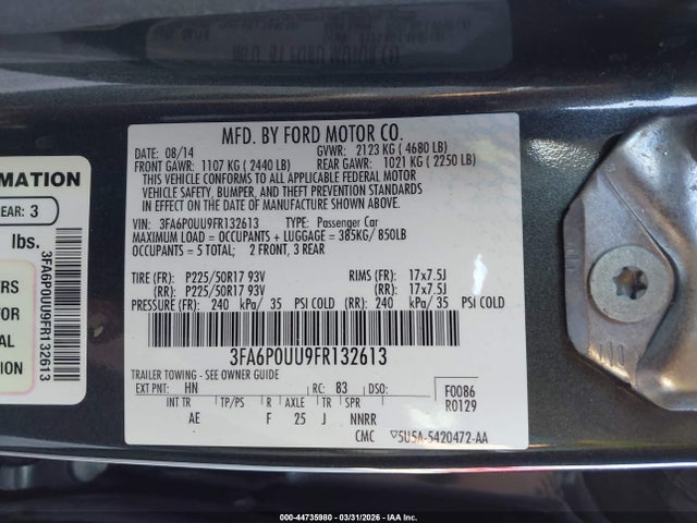Продаж на аукціоні авто 2015 Ford Fusion Hybrid S, vin: 3FA6P0UU9FR132613, номер лоту: 44735980