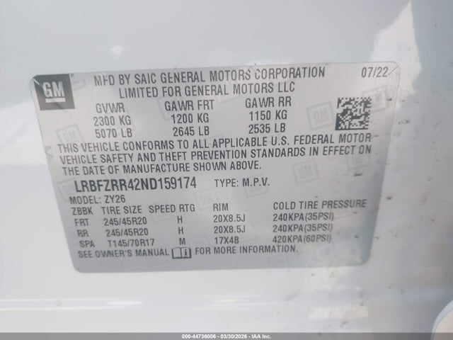 Продаж на аукціоні авто 2022 Buick Envision Fwd Avenir, vin: LRBFZRR42ND159174, номер лоту: 44736006