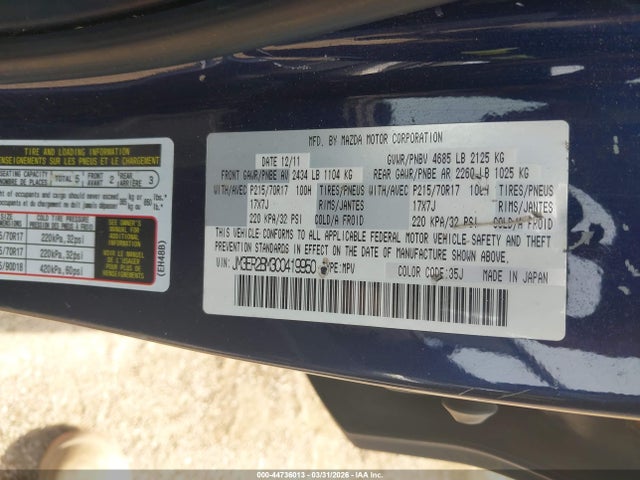 44736013 :رقم المزاد ، JM3ER2BM3C0419950 vin ، 2012 Mazda Cx-7 I Sport مزاد بيع
