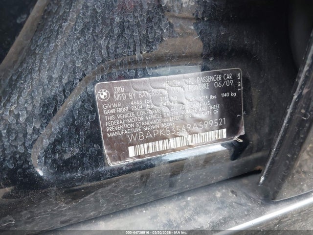 2009 Bmw 328i Xdrive მანქანა იყიდება აუქციონზე, vin: WBAPK53549A599521, აუქციონის ნომერი: 44736016
