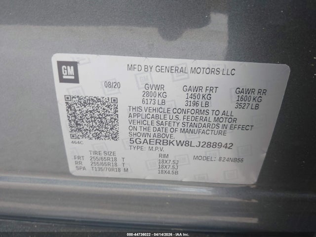 Aukcja sprzedaży 2020 Buick Enclave Essence, vin: 5GAERBKW8LJ288942, numer aukcji: 44736022