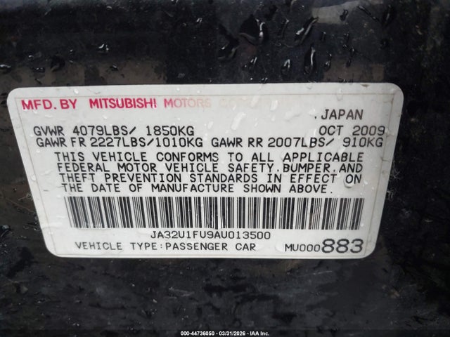 Aukcja sprzedaży 2010 Mitsubishi Lancer De, vin: JA32U1FU9AU013500, numer aukcji: 44736050