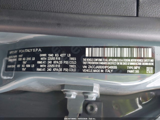 Aukcja sprzedaży 2017 Jeep Renegade Latitude Fwd, vin: ZACCJABBXHPG48689, numer aukcji: 44736063